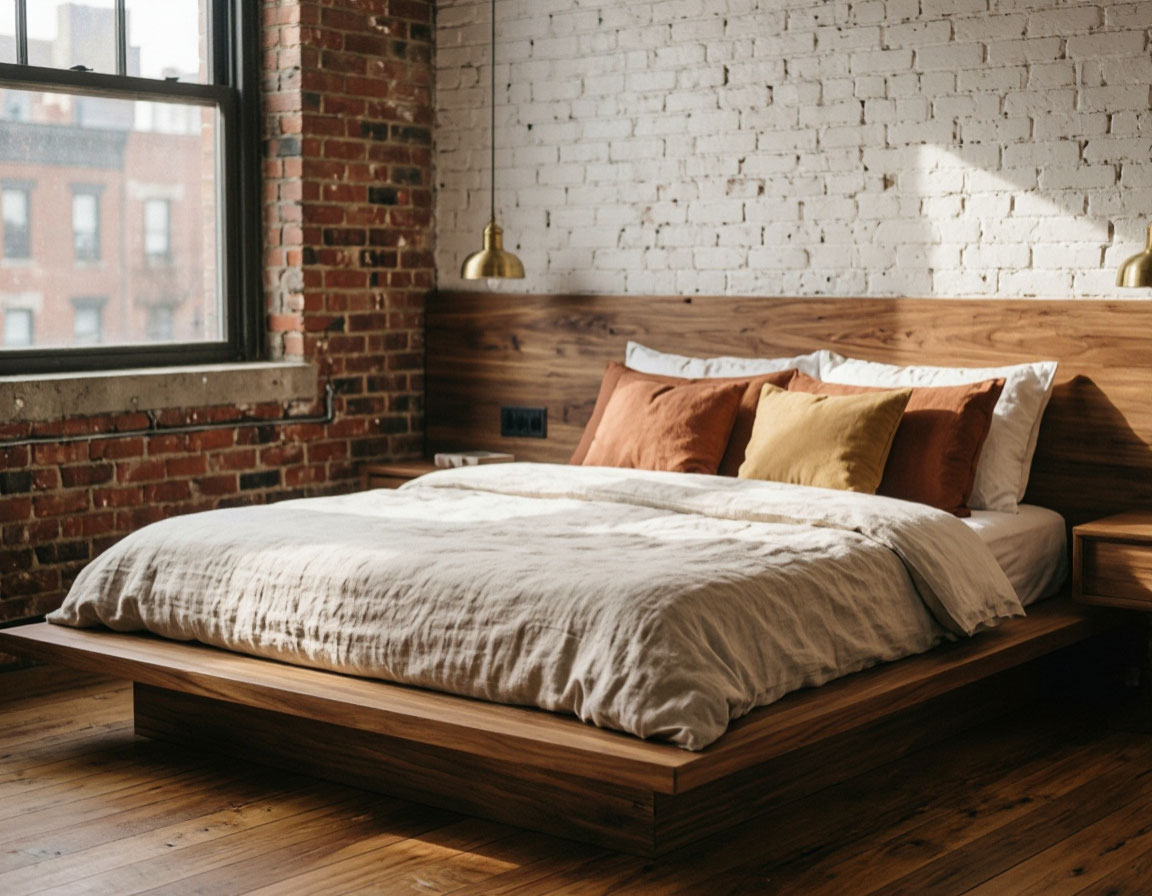 Bright modern bedroom with soft textiles